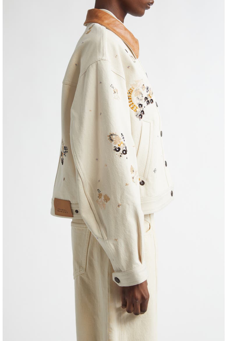 Lavine Embellished Denim Jacket, Alternate, color, ECRU