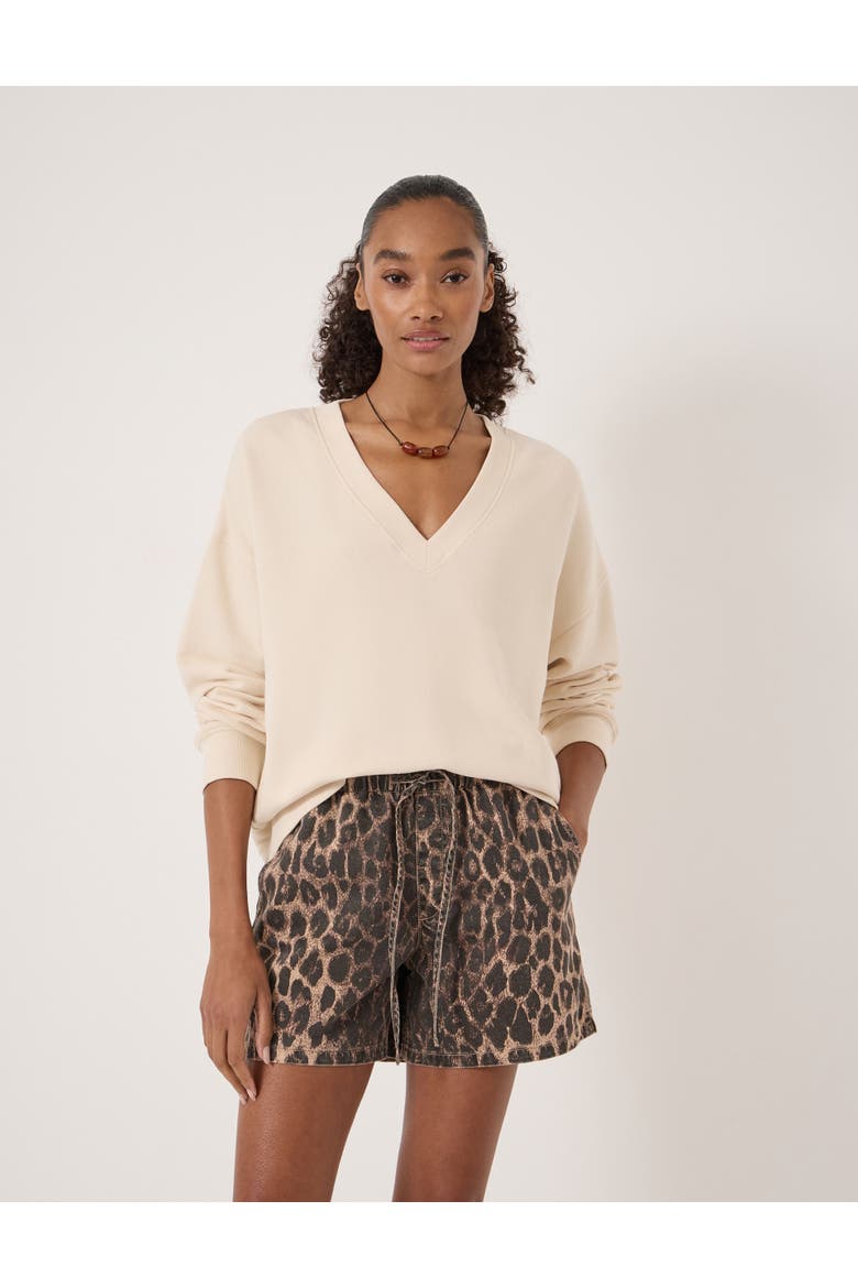Cleo V-Neck Cotton Sweatshirt, Main, color, Almond
