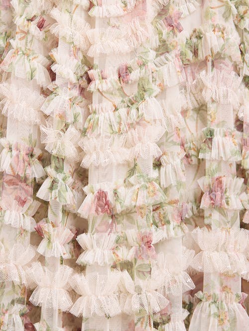 Needle & Thread Colette's La Vie En Rose Round Neck Gown In White