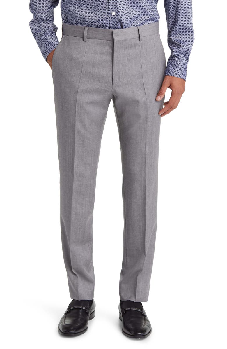 BOSS Genius Slim Fit Flat Front Wool Dress Pants, Main, color, Charcoal Grey