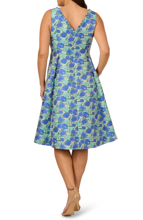 ADRIANNA PAPELL ADRIANNA PAPELL FLORAL JACQUARD FIT & FLARE DRESS