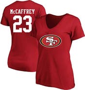FANATICS Women's Christian McCaffrey Scarlet San Francisco 49ers Plus Size Fair Catch Name & Number V-Neck T-Shirt
