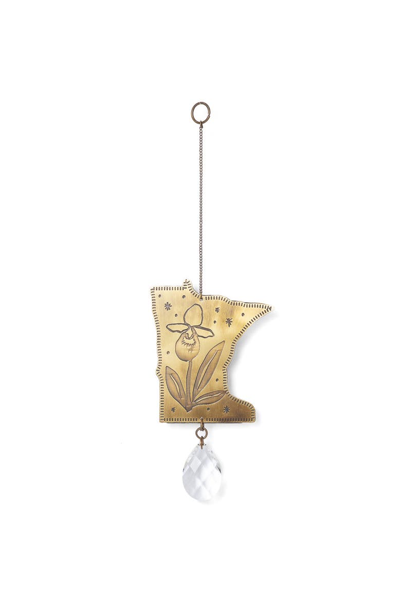 Minnesota State Lady Slipper Engraved Suncatcher, Main, color, Brass