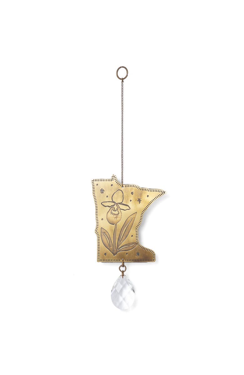 Matr Boomie Minnesota State Lady Slipper Engraved Suncatcher, Main, color, Brass