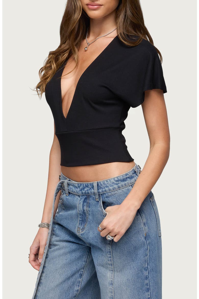 Mundy Deep V-Neck Crop Top, Alternate, color, BLACK