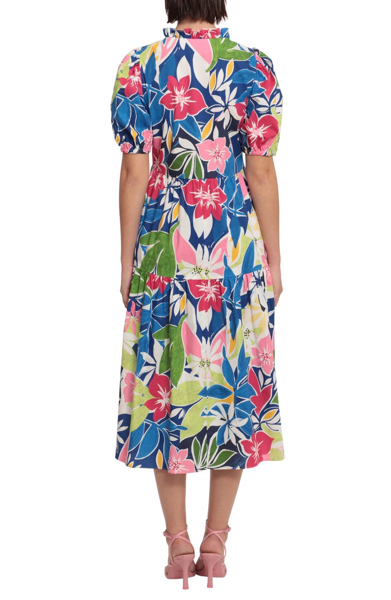 Donna Morgan Ruffle V-Neck Puff Sleeve Dress, Alternate, color, 