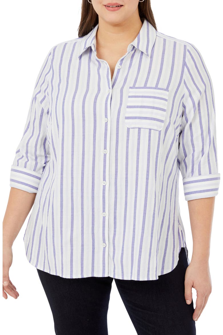 Germaine Soft Stripe Cotton Blend Tunic Shirt, Main, color, BLUE MULTI