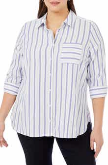 Foxcroft Germaine Soft Stripe Cotton Blend Tunic Shirt
