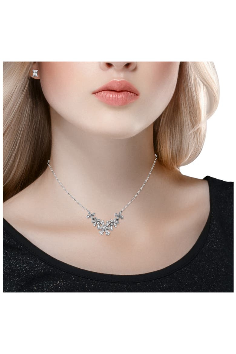 Cubic Zirconia Floral Necklace & Stud Earrings Set, Alternate, color, SILVER