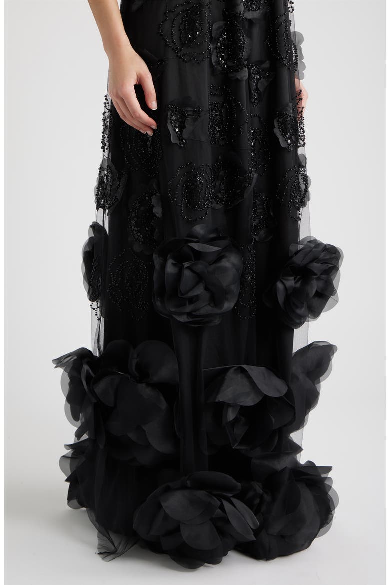 Ivy Beaded Floral Sleeveless Gown, Alternate, color, BLACK