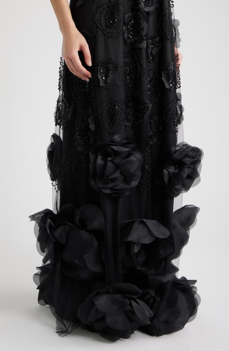 Delfi Collective Ivy Beaded Floral Sleeveless Gown, Alternate, color, Black