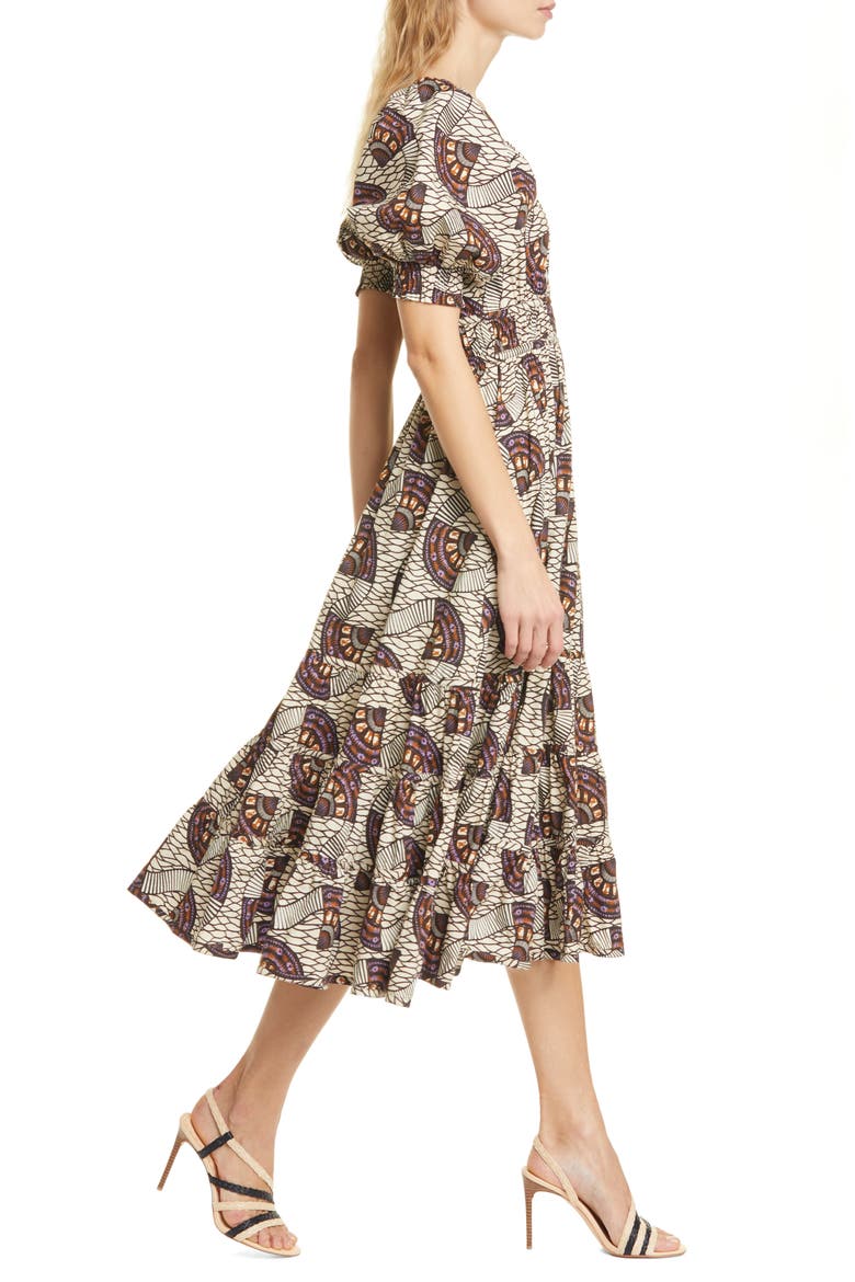 Juniper Puff Sleeve Midi Dress, Alternate, color, CREAM