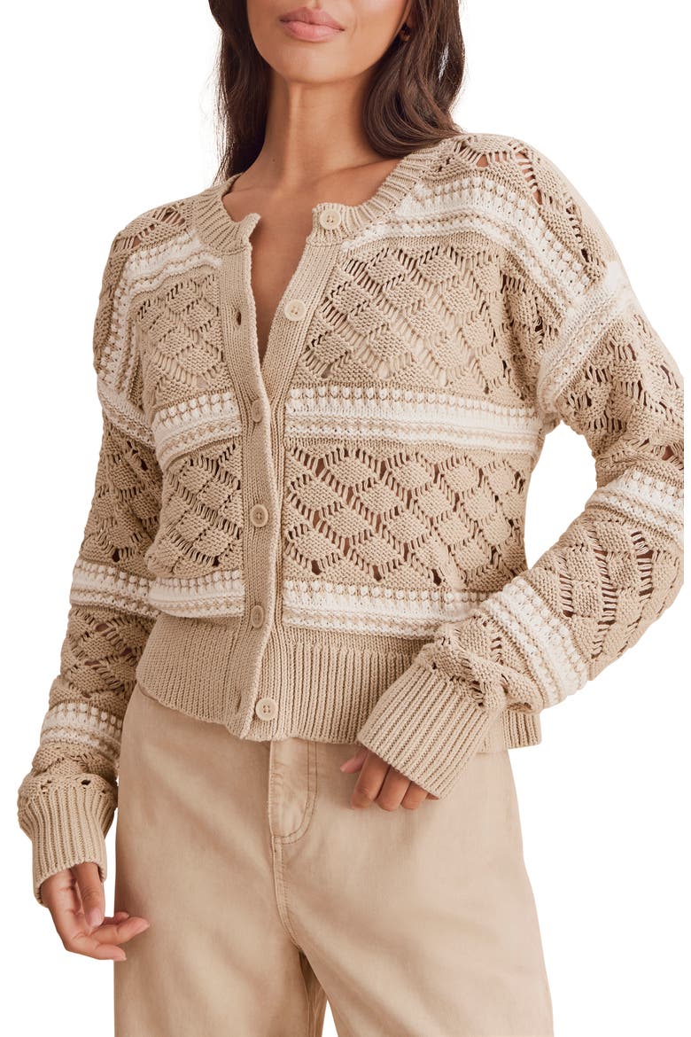 Bennett Cotton Cardigan, Main, color, WHEAT BEIGE/ SHELL
