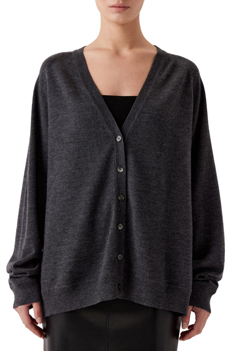 Mona Oversize Wool Blend Cardigan, Main, color, DARK GREY