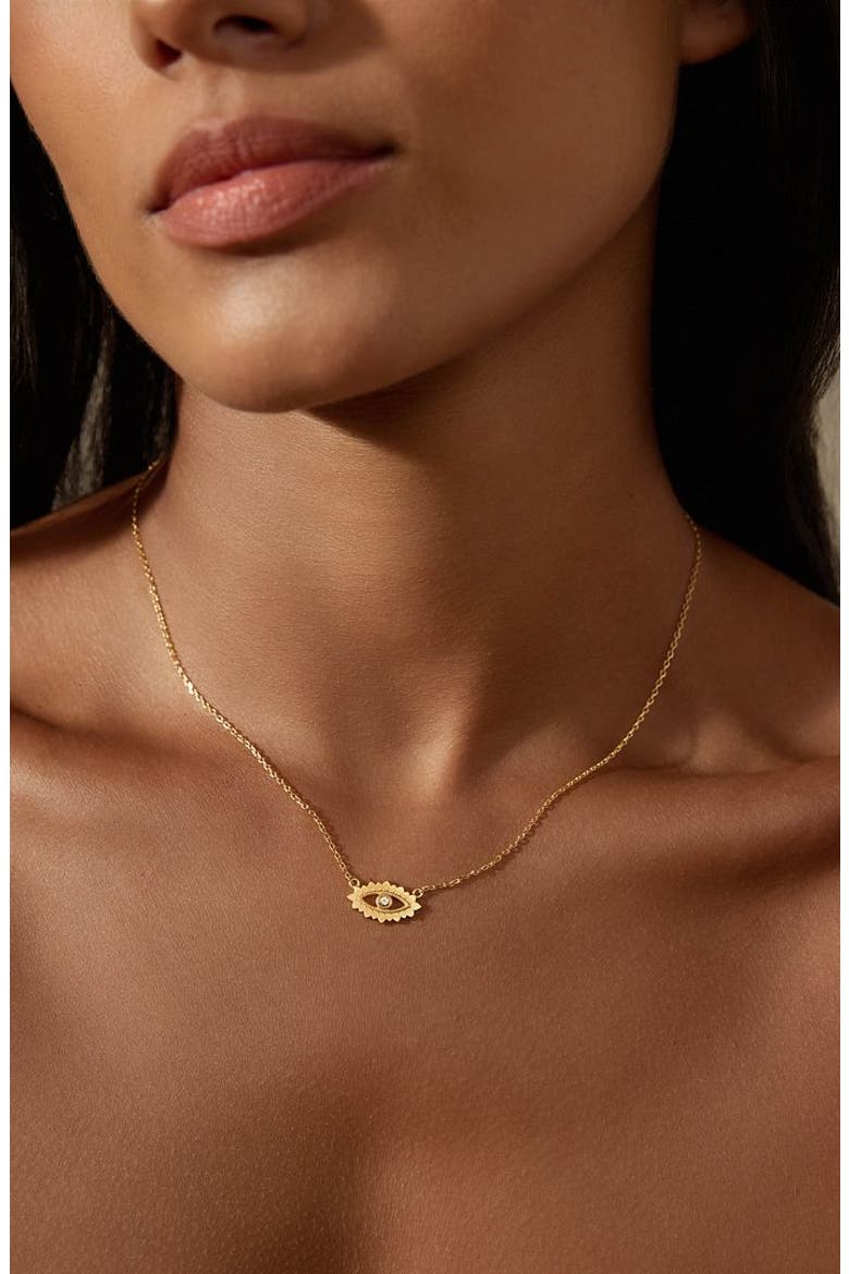 Ignite Intuition White Topaz Evil Eye Necklace, Alternate, color, Gold