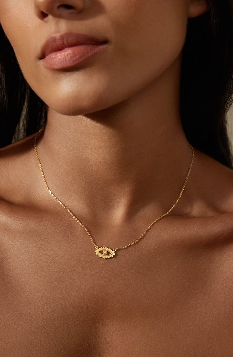 Satya Jewelry Ignite Intuition White Topaz Evil Eye Necklace, Alternate, color, Gold