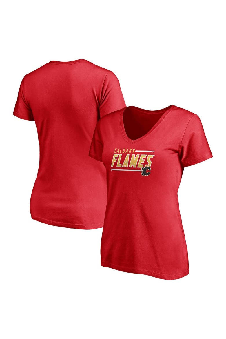 Women's Fanatics Branded Red Calgary Flames Plus Size Mascot In Bounds V-Neck T-Shirt, Main, color, Red