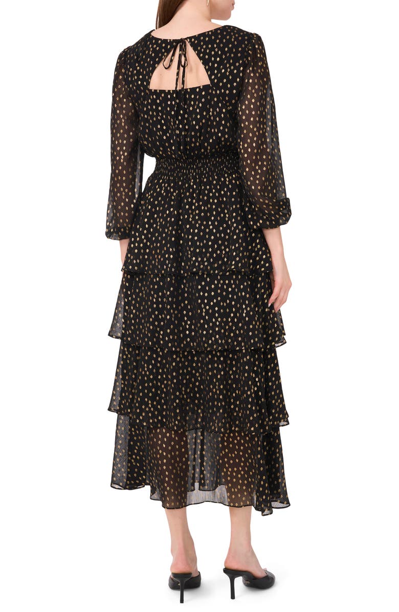 Halogen<sup>®</sup> Metallic Plissé Tiered Long Sleeve Dress, Alternate, color, 