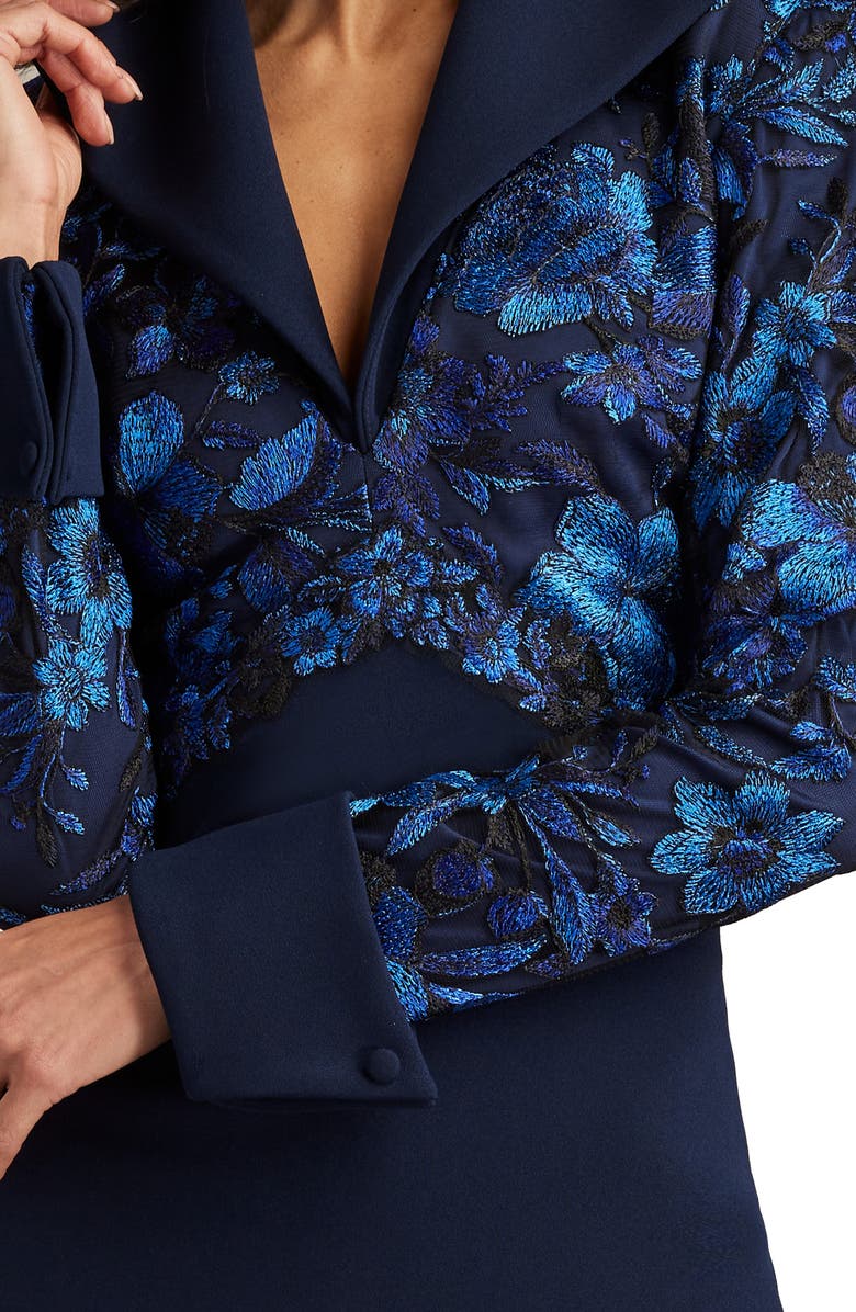 Tadashi Shoji Embroidery Detail Long Sleeve Crepe Sheath Dress, Alternate, color,