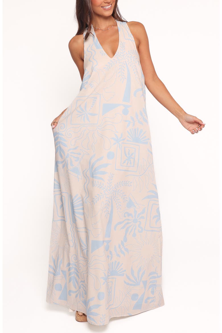 Naida Mixed Print Cotton Halter Maxi Dress, Main, color, BLUE SOLEIL