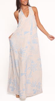 Petal & Pup Naida Mixed Print Cotton Halter Maxi Dress