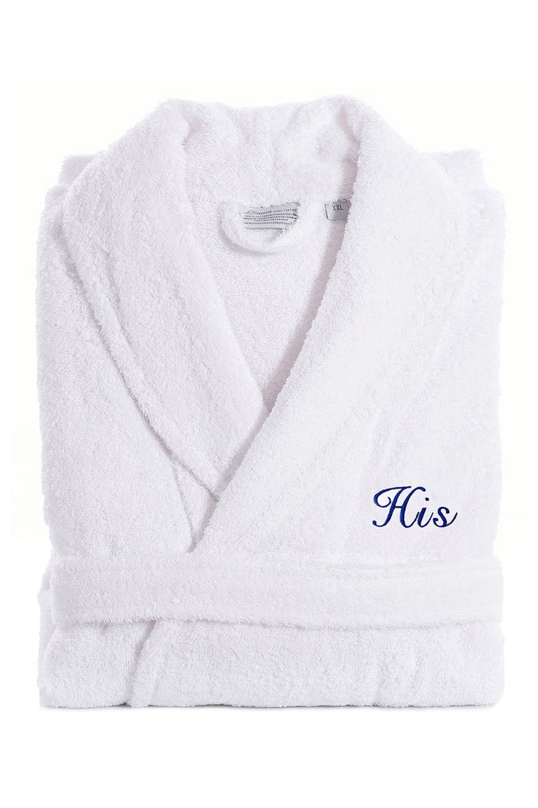 Embroidered 'His' Terry Bathrobe, Alternate, color, WHITE