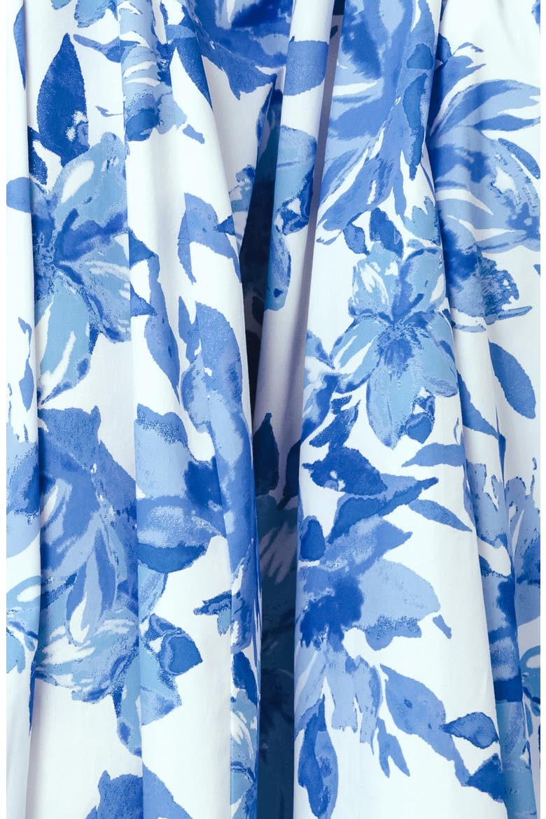 Floral Print Pleated Cotton Twill Midi Skirt, Alternate, color, OFF WHITE BLUE