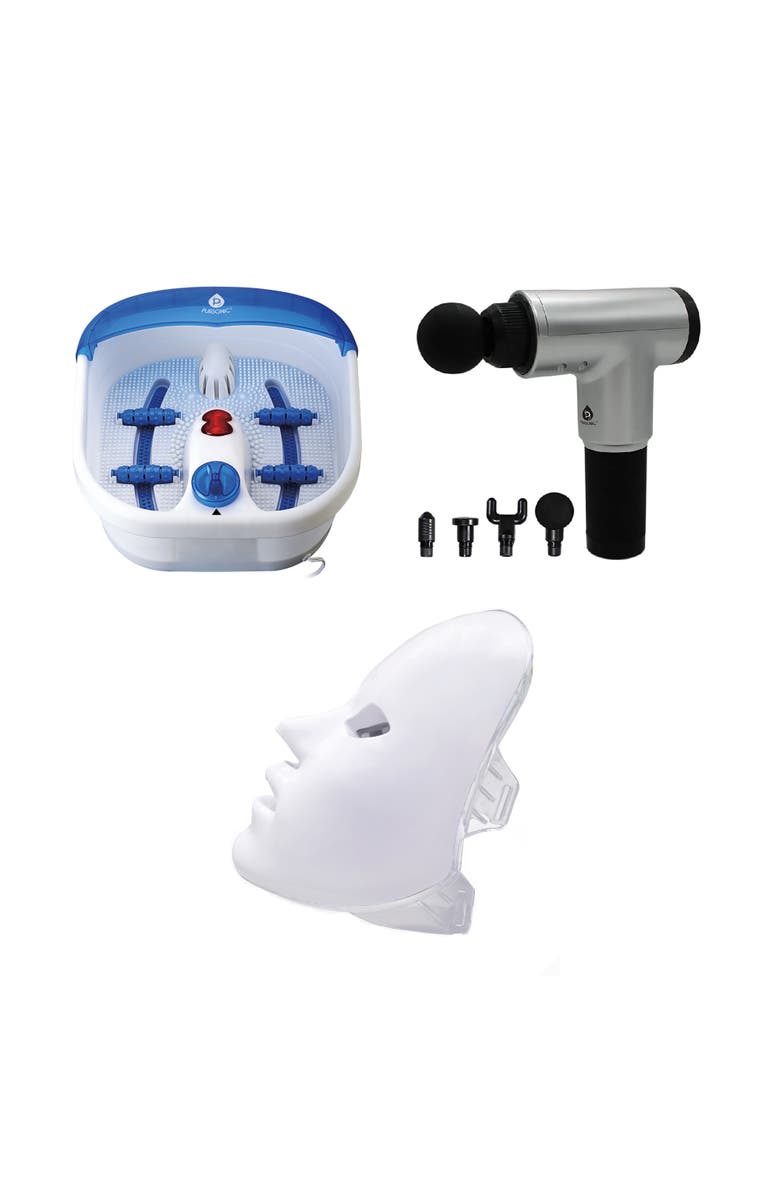 PURSONIC Total Self-Care System - Heated Foot Spa, Percussion Massage Gun & 7-Color LED Beauty Mask, Main, color, Multicolor