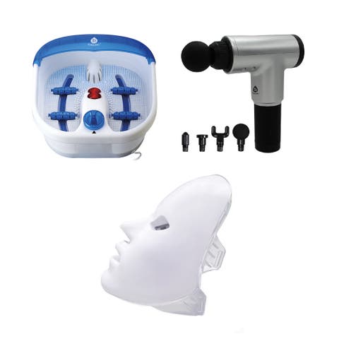 Total Self-Care System - Heated Foot Spa, Percussion Massage Gun & 7-Color LED Beauty Mask