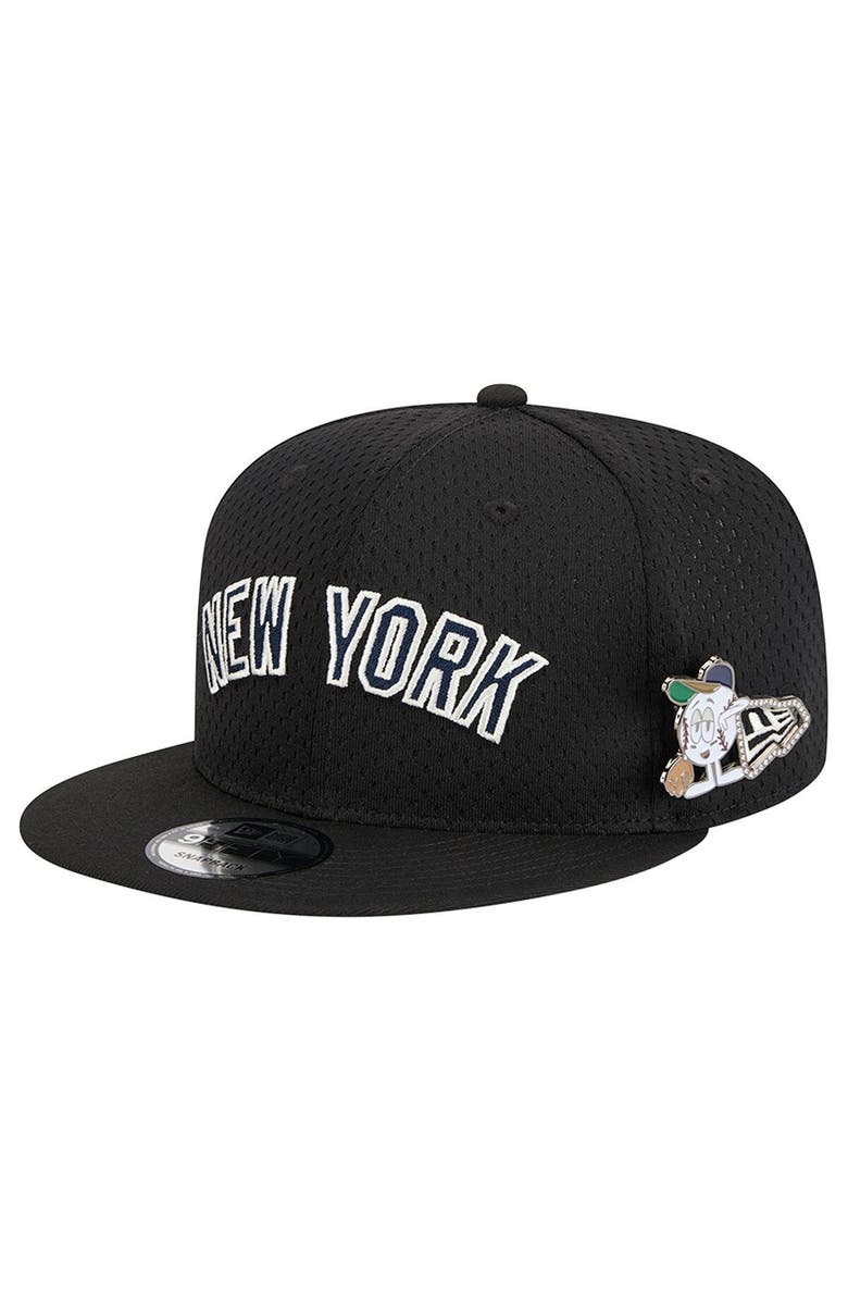 New Era Men's New Era Black New York Yankees Post Up Pin 9FIFTY Snapback Hat, Main, color, 