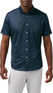 Mizzen+Main Halyard Trim Fit Navy Scattered Dash Short Sleeve Performance Button-Up Shirt