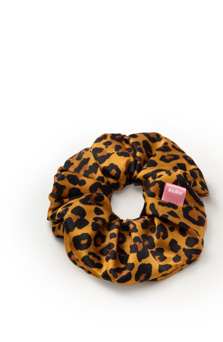 OLAH Leopard Silk Scunchie, Alternate, color, Brown