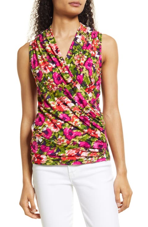 Floral Sleeveless Faux Wrap Top