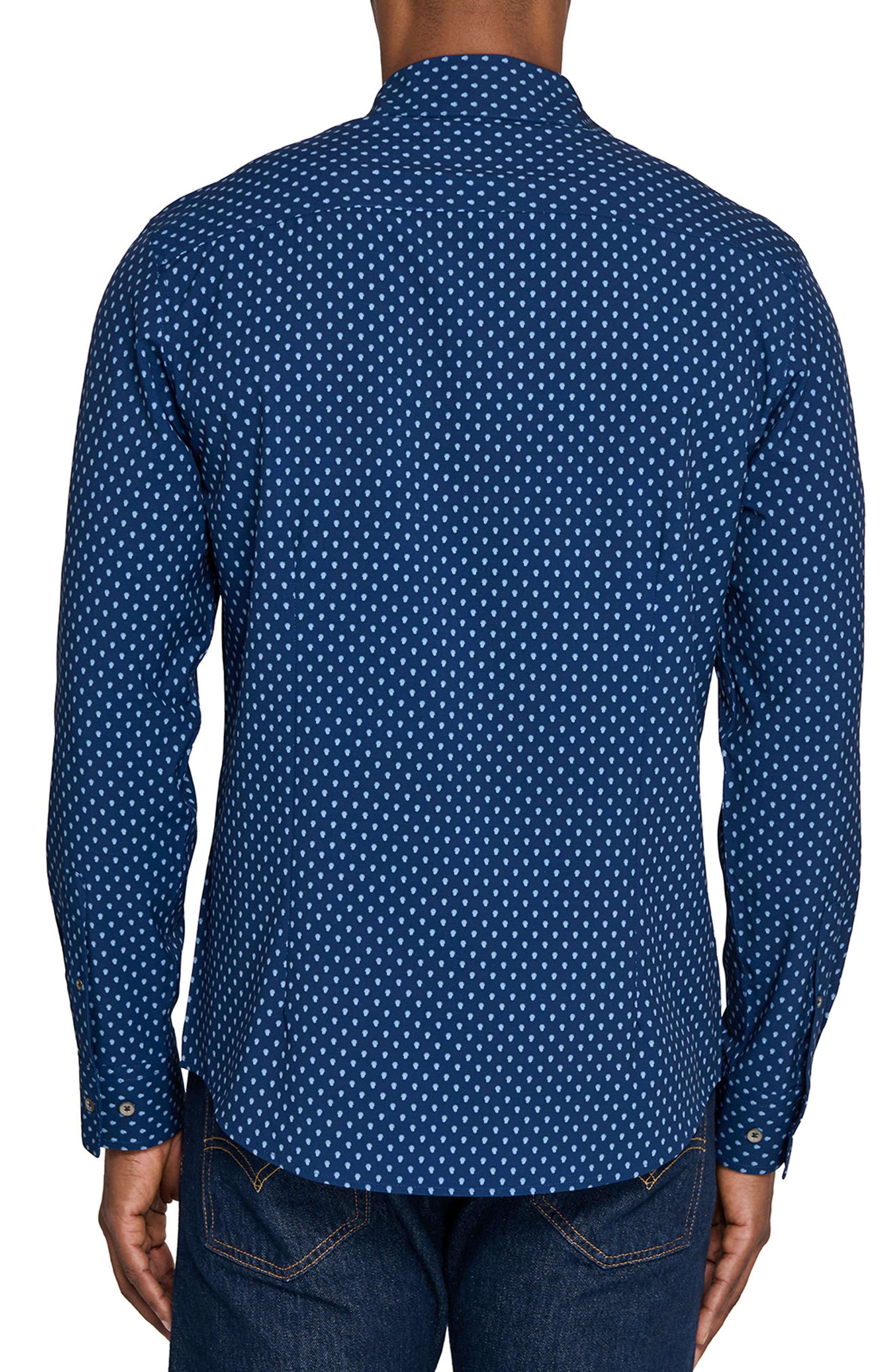 Basic Slim Fit Navy Micropaisley Performance Button-Up Shirt - image 2