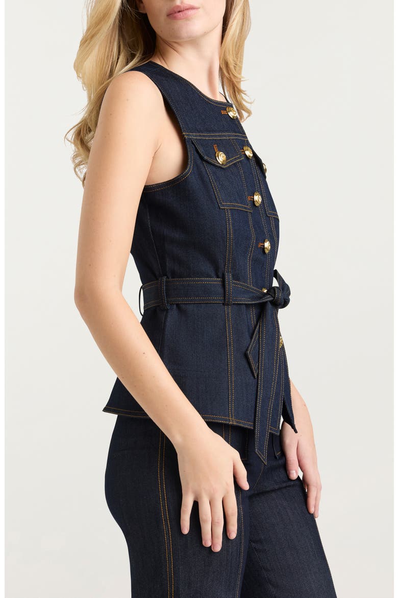 Renee Belted Denim Vest, Alternate, color, INDIGO