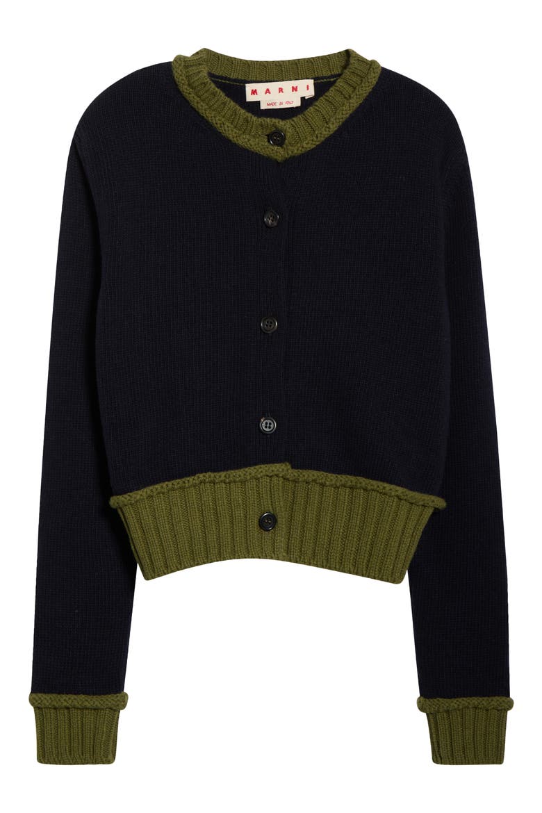 Contrast Trim Wool Blend Cardigan, Main, color, BIB84 ECLIPSE