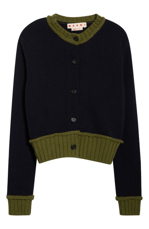 Contrast Trim Wool Blend Cardigan