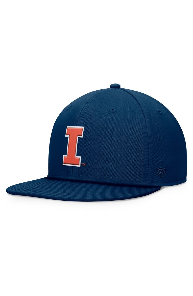 TOP OF THE WORLD Men's Top of the World Navy Illinois Fighting Illini Fundamental Snapback Hat, Main, color,