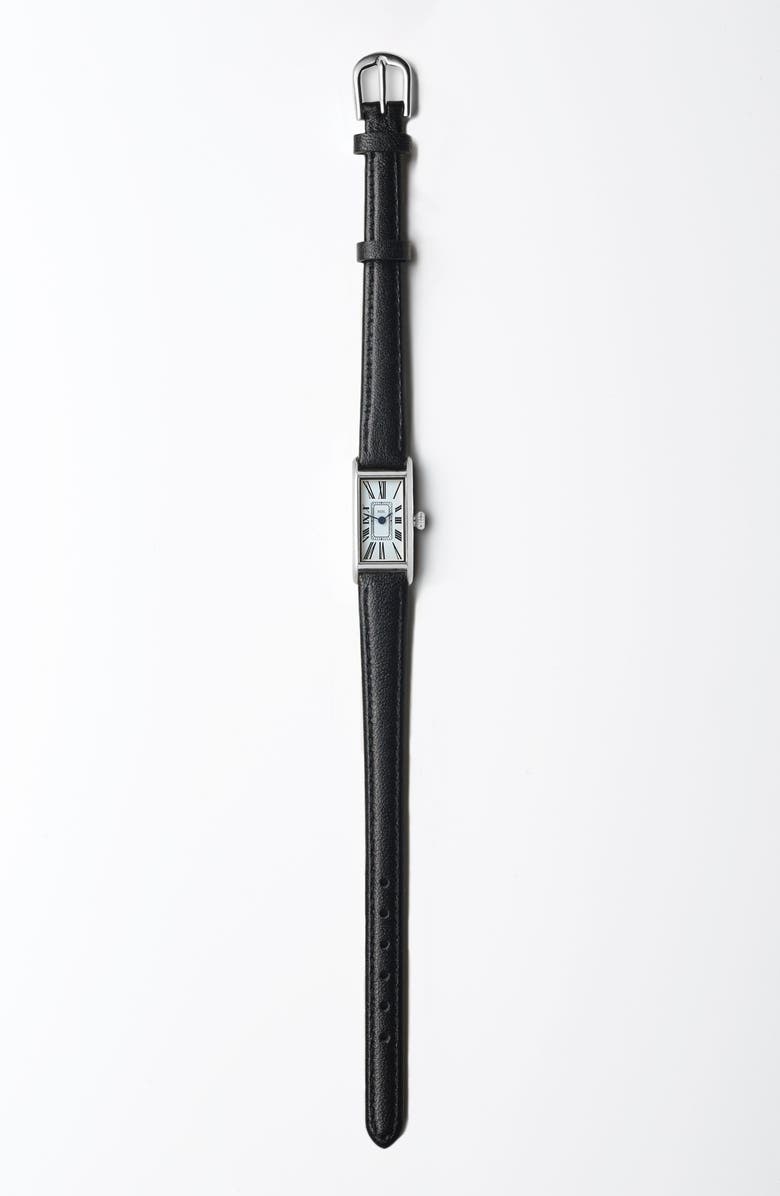 March Hare Watches The Kimsey Calfskin Leather Watch Strap, Alternate, color, Black Strap - Silver Buckle