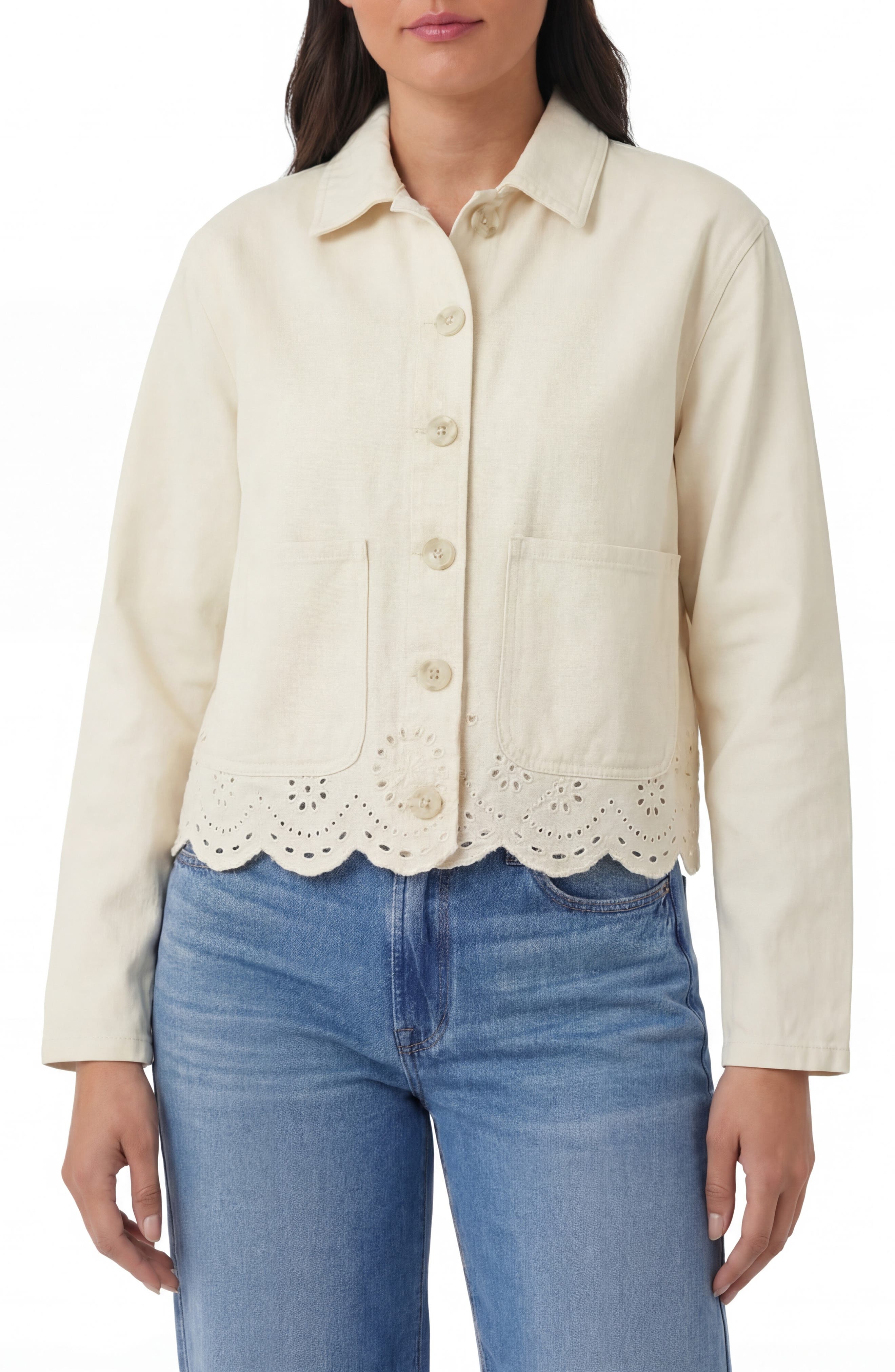 Kensie Scalloped Crop Shirt Jacket