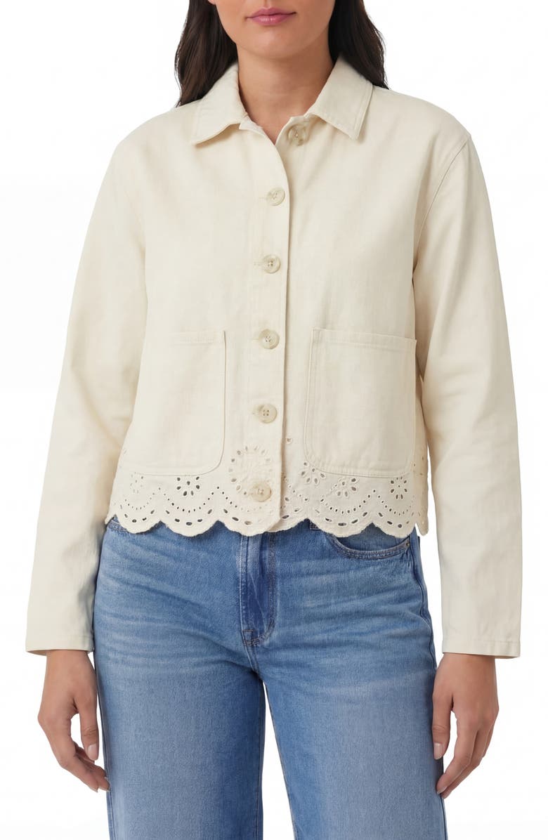 Kensie Scalloped Crop Shirt Jacket, Main, color, Ecru