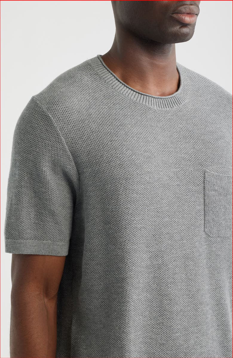 Tommy Bahama Salthill Short Sleeve Cotton & Linen Piqué Sweater, Alternate, color, Med Grey Heather