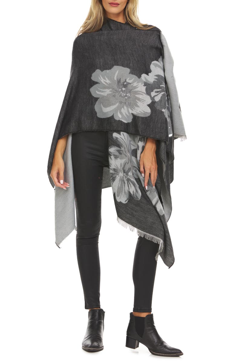 Laundry by Shelli Segal Floral Pattern Ruana Cape, Alternate, color,