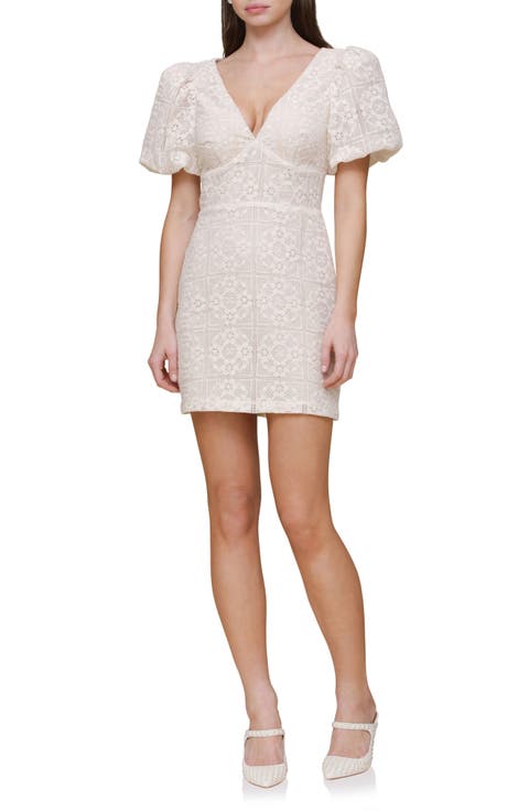 Puff Sleeve Lace Overlay Minidress