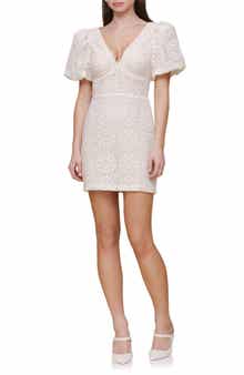 Avec Les Filles Puff Sleeve Lace Overlay Minidress