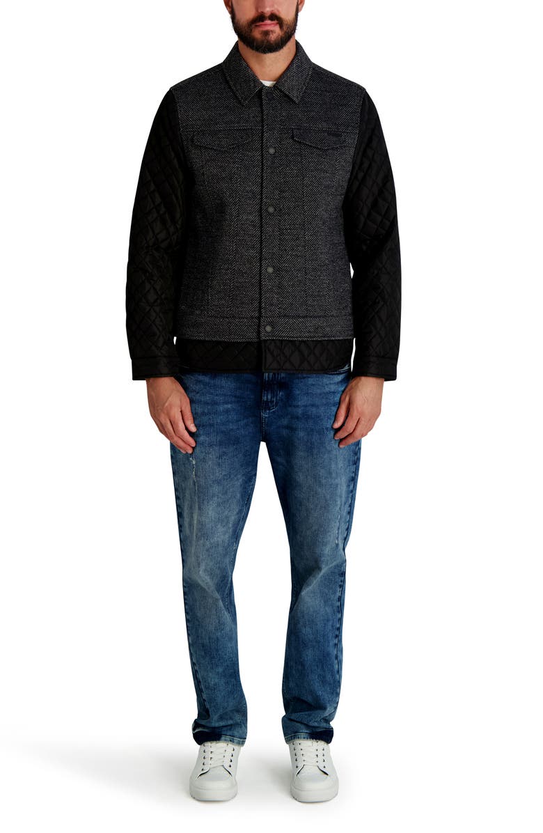 KARL LAGERFELD PARIS Mixed Media Trucker Jacket, Alternate, color, Black