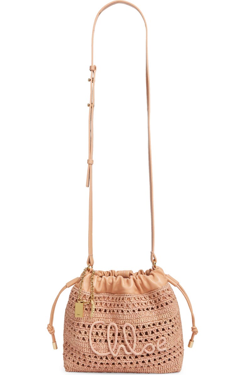 Chloé Mini Summer Banana Woven Raffia Drawstring Shoulder Bag, Main, color, Summery Beige