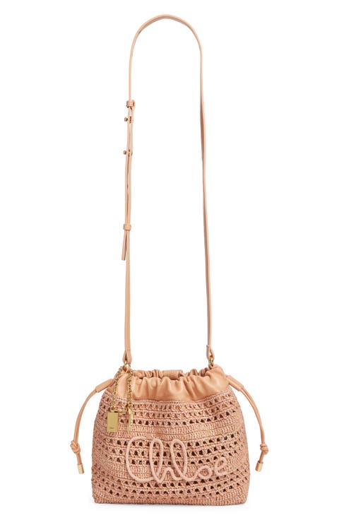 Mini Summer Banana Woven Raffia Drawstring Shoulder Bag