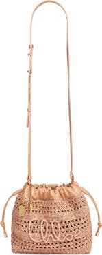 Chloé Mini Summer Banana Woven Raffia Drawstring Shoulder Bag
