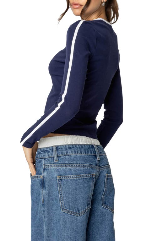 Edikted Contrast Trim Long Sleeve T-shirt In Navy